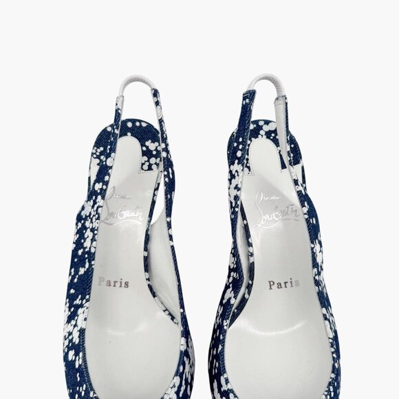 Christian Louboutin Kate Slingback 55 Pumps Blue Denim Size 37 US 7 Kitten Heels - Picture 5 of 14
